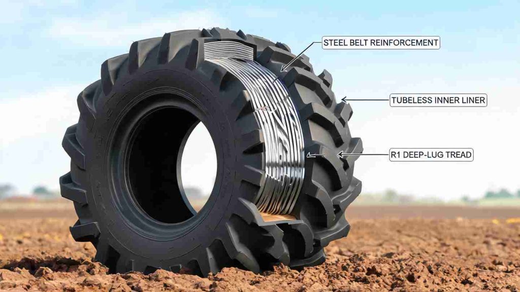 Radial Tractor Tyre R1: Tubeless Steel Belted Heavy-Duty High Flotation Option for Agricultural Farming uploaded image